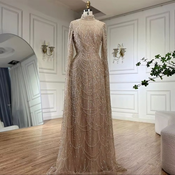 chinese dress ladies Modest Lace Wedding Dress with Sleeve,Muslim Bridal Dress with Cape,WD00915, US2 / Black